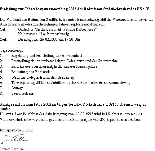 Einladung zur JHV 2002