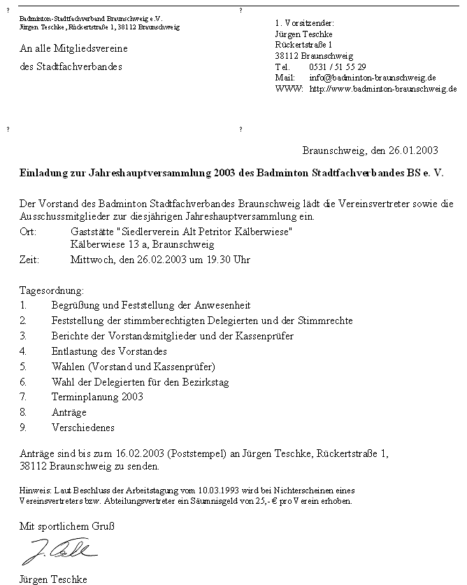 Einladung zur Jahreshauptversammlung 2003