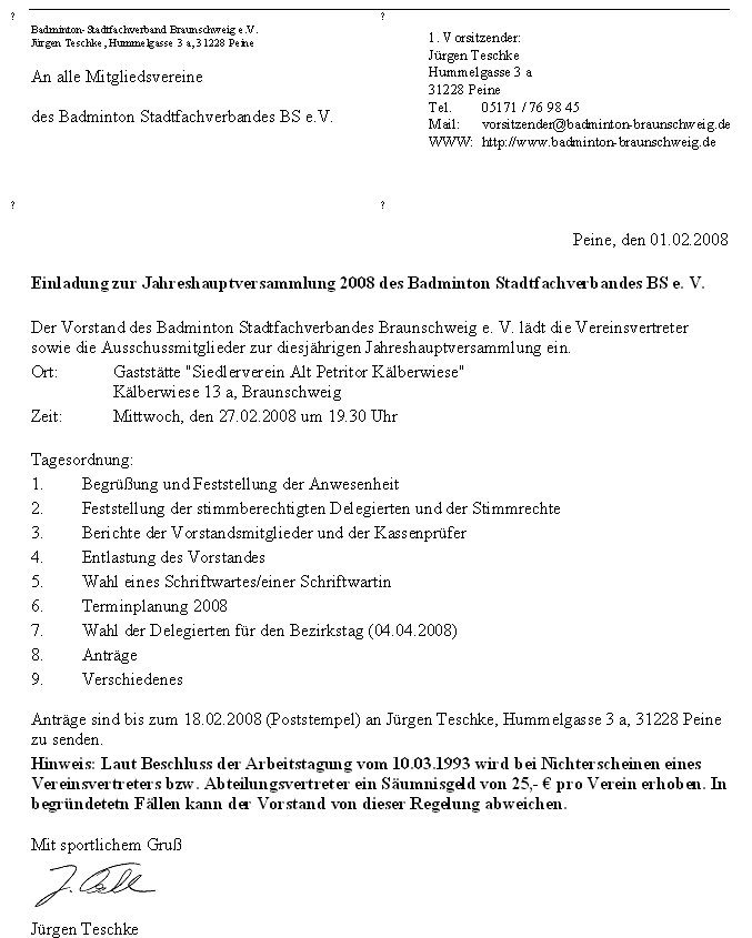 Einladung zur Jahreshauptversammlung 2008