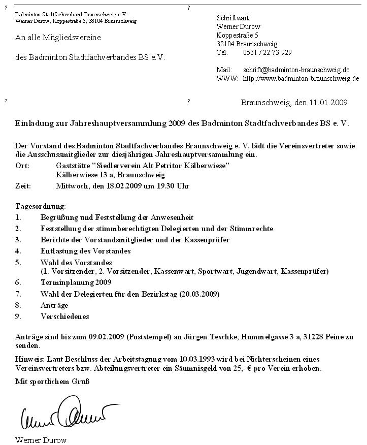 Einladung zur Jahreshauptversammlung 2009
